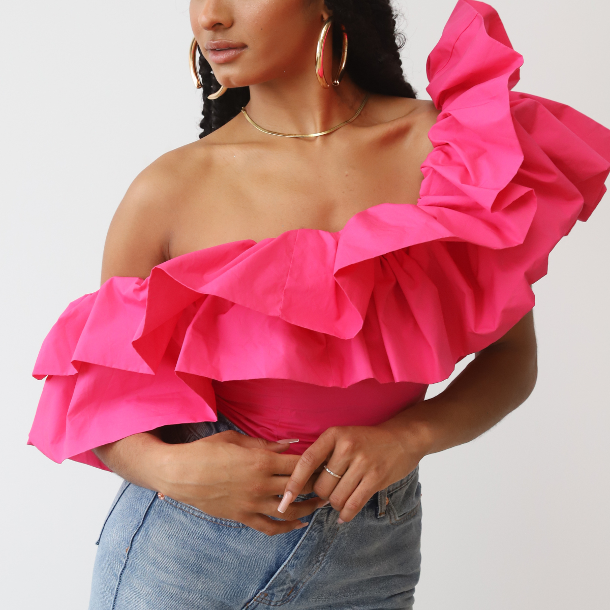 Ruffle one shoulder blouse hotsell