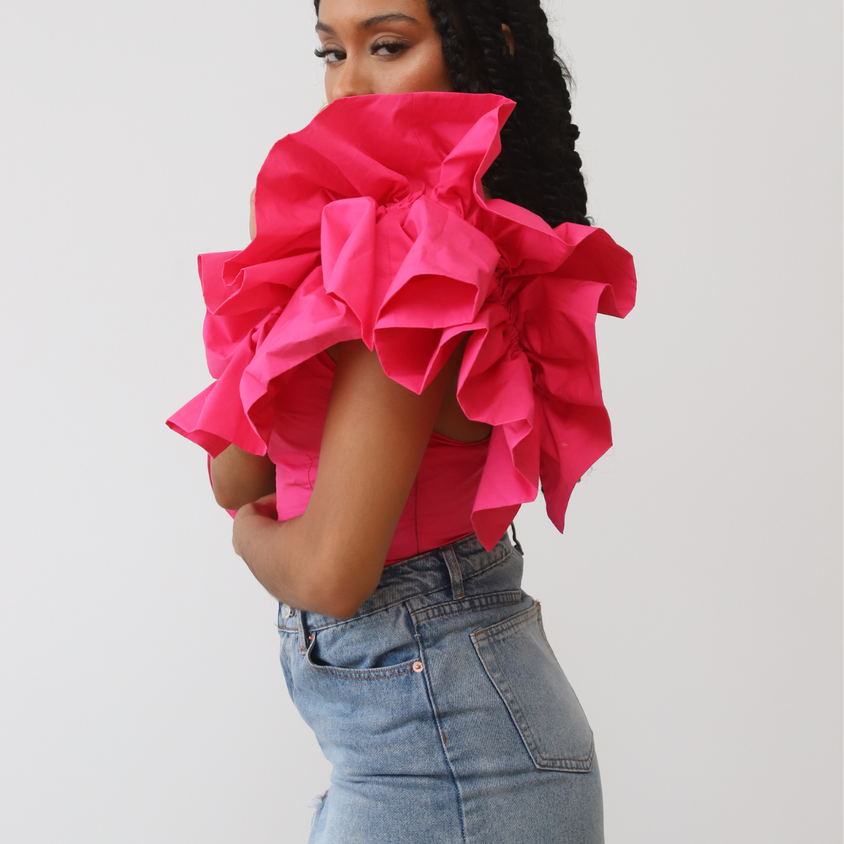 Dramatic Ruffle One Shoulder Top (White)