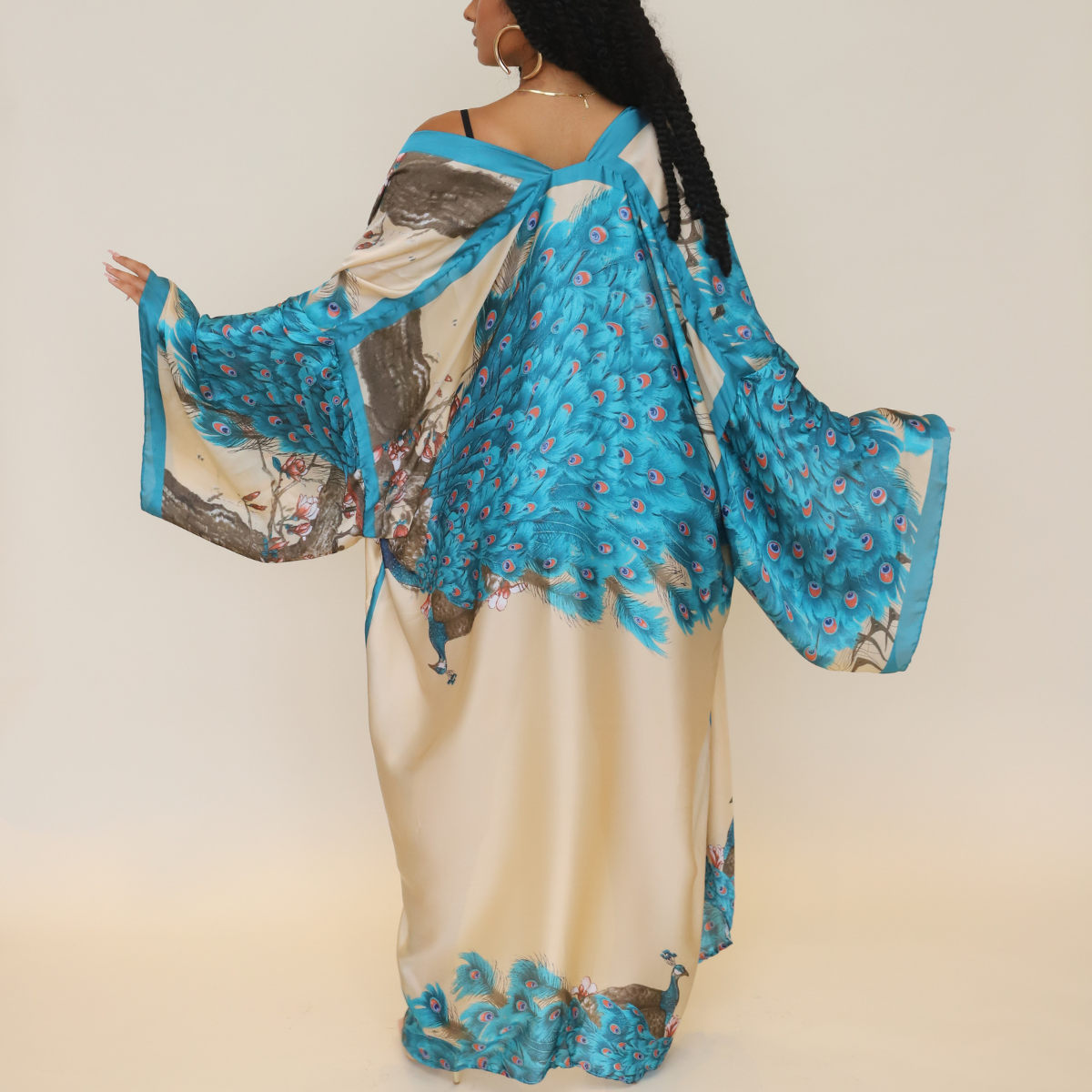 Posh Peacock Printed Kimono (Blue)