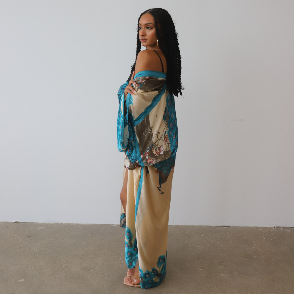 Posh Peacock Printed Kimono (Blue)