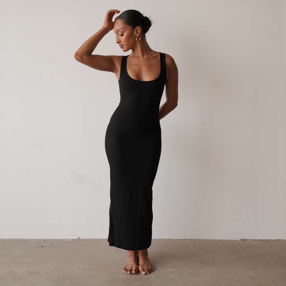 fitted lace wedding dress Black Turtleneck Ribbed Knit Sleeveless Maternity Maxi Dress main image 0
