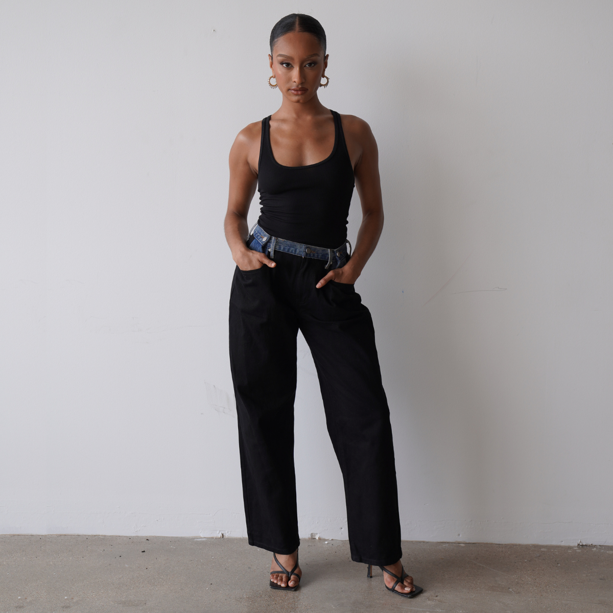 Black Contrast Denim Pants – EditTheLabel