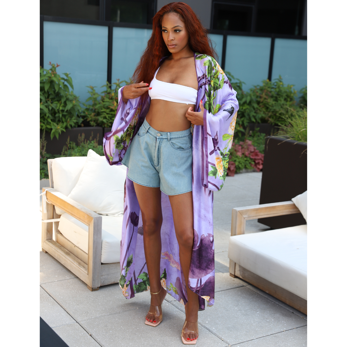 Lavender Blossom Printed Kimono