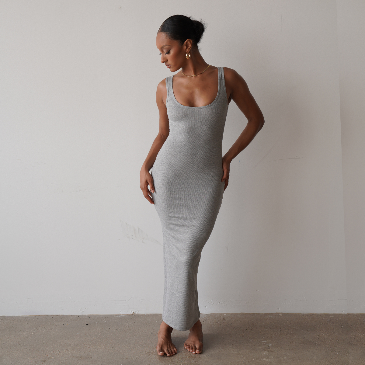 Staple Ribbed Maxi Dress Heather Grey