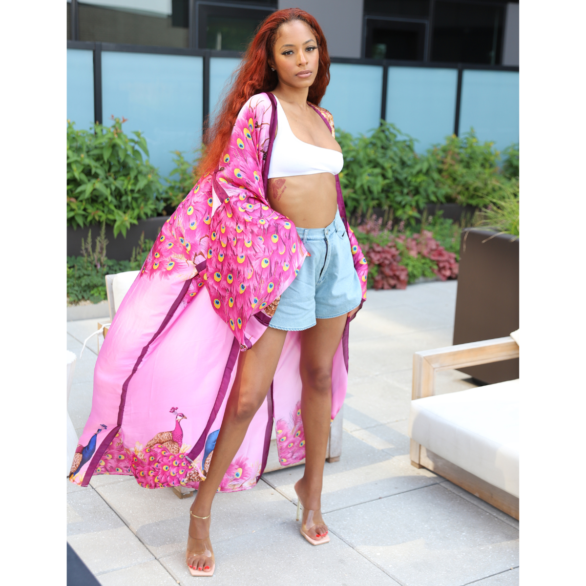 Posh Peacock Printed Kimono (Pink)