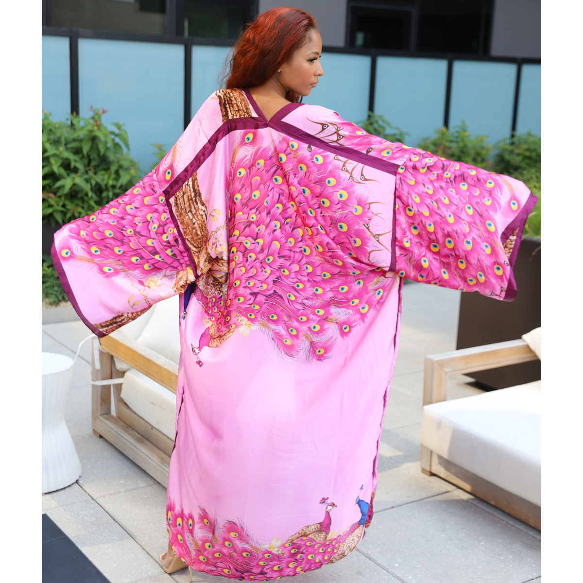 Posh Peacock Printed Kimono (Pink)