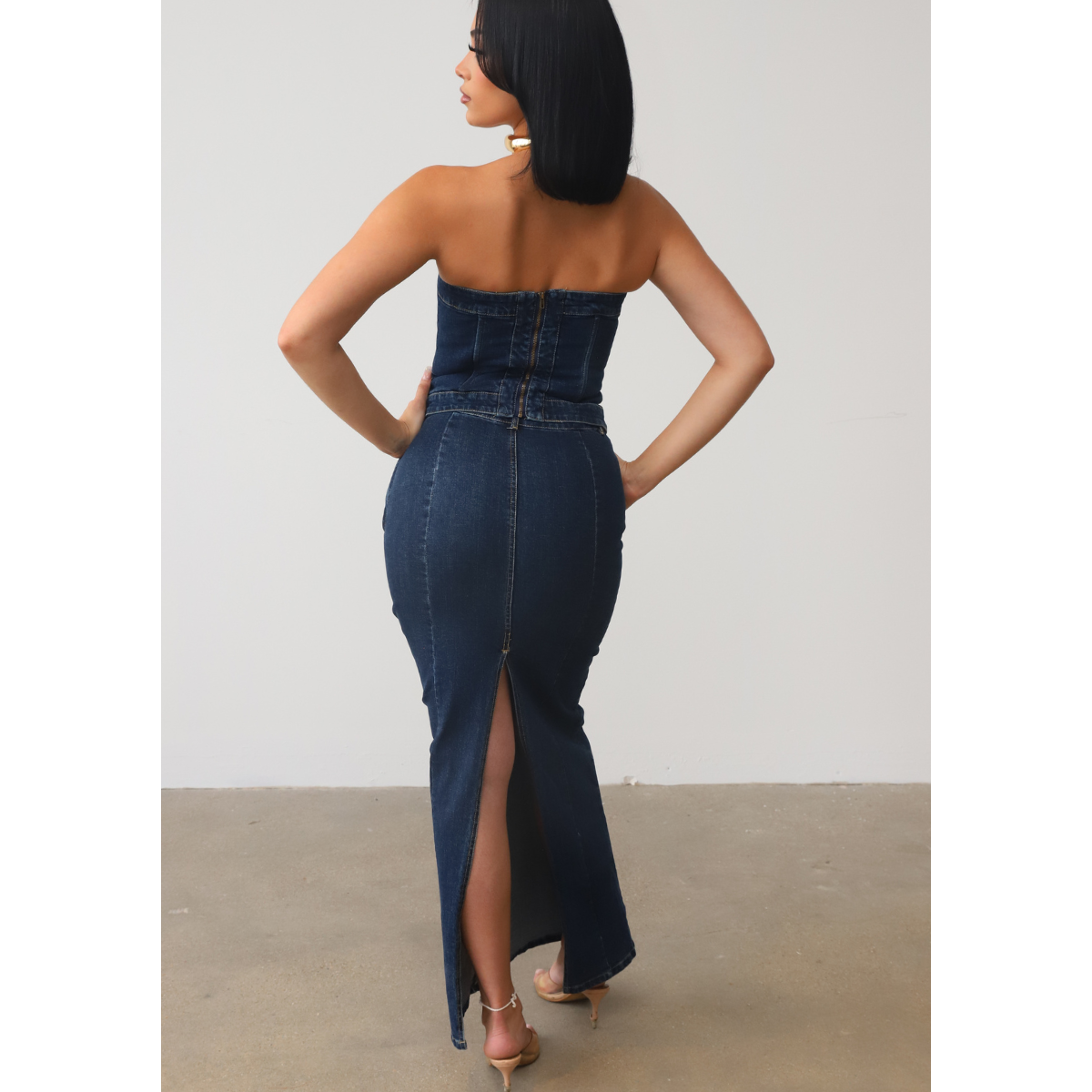 Stretch Denim Maxi Skirt and Bustier Set