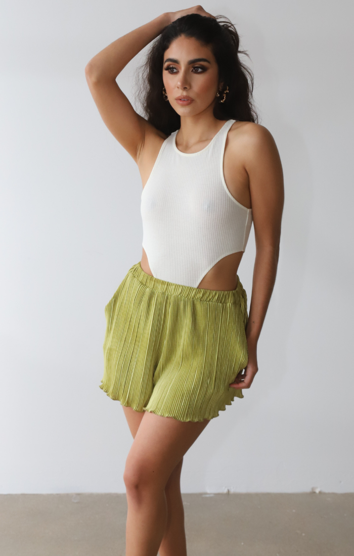 Lime Elastic Waist Shorts