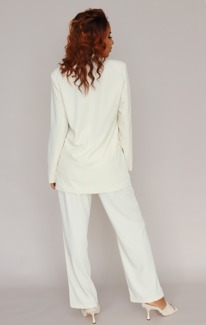 Cream Relaxed Oversized Blazer Set