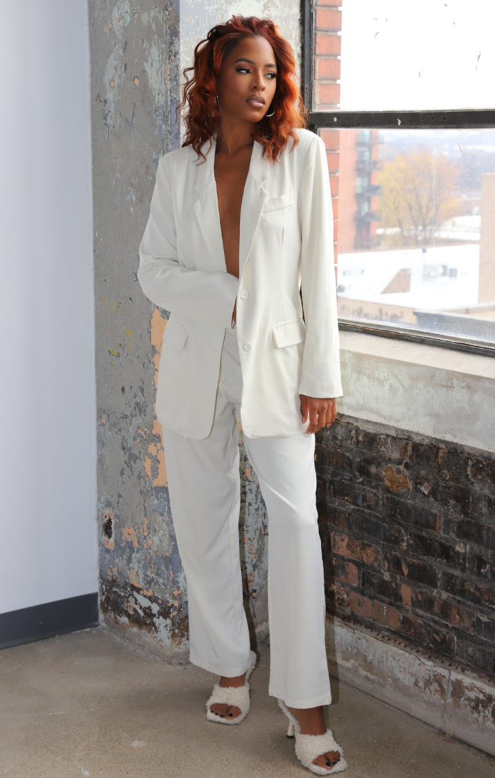 Cream Relaxed Oversized Blazer Set