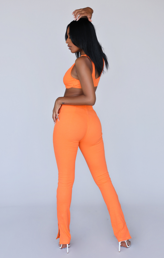 MILA I ORANGE RIBBED BRALETTE PANT SET