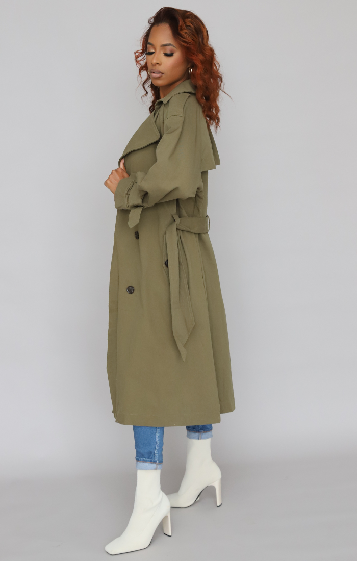 Olive Belted Trench Coat