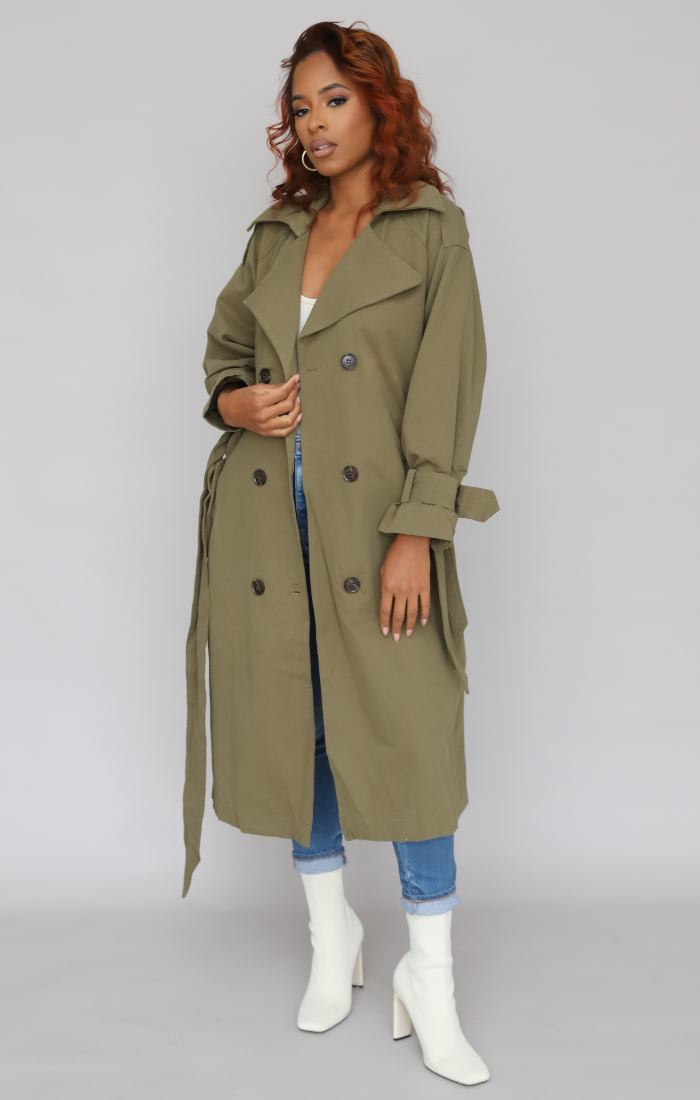 Olive Belted Trench Coat