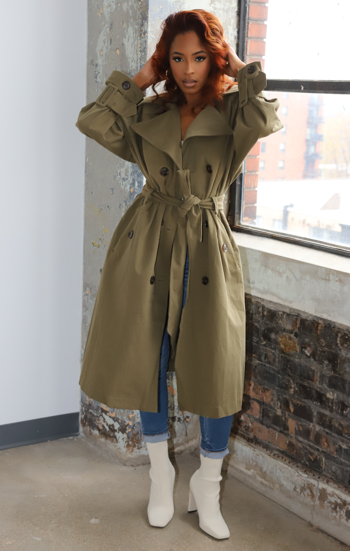 Olive Belted Trench Coat
