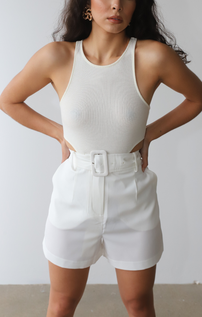Belted White Shorts