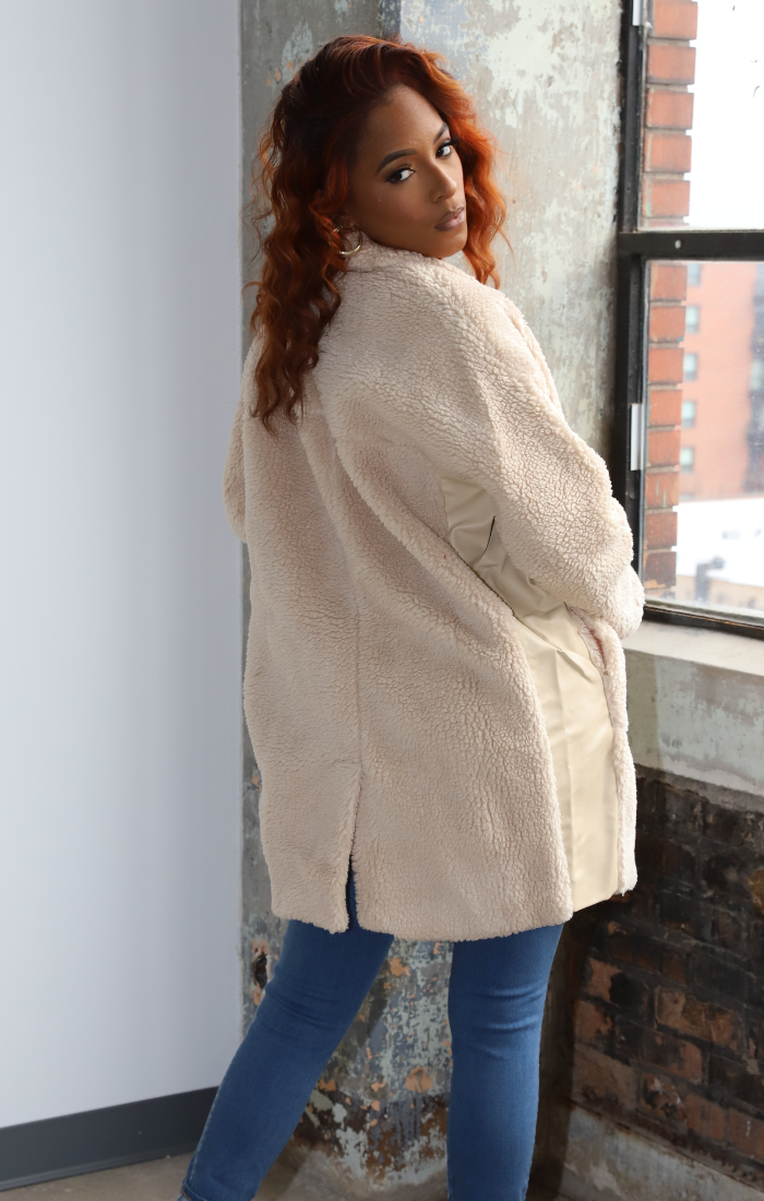 Cream teddy 2025 fur coat