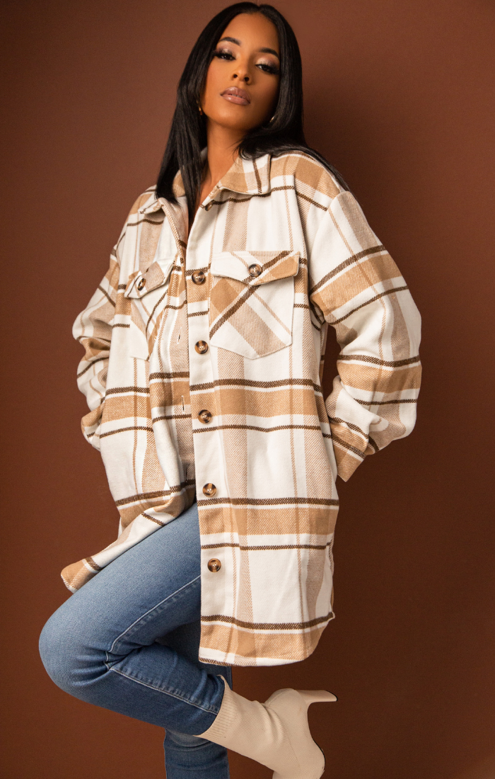 CLAIRE I THICK PLAID SHACKET (BROWN)