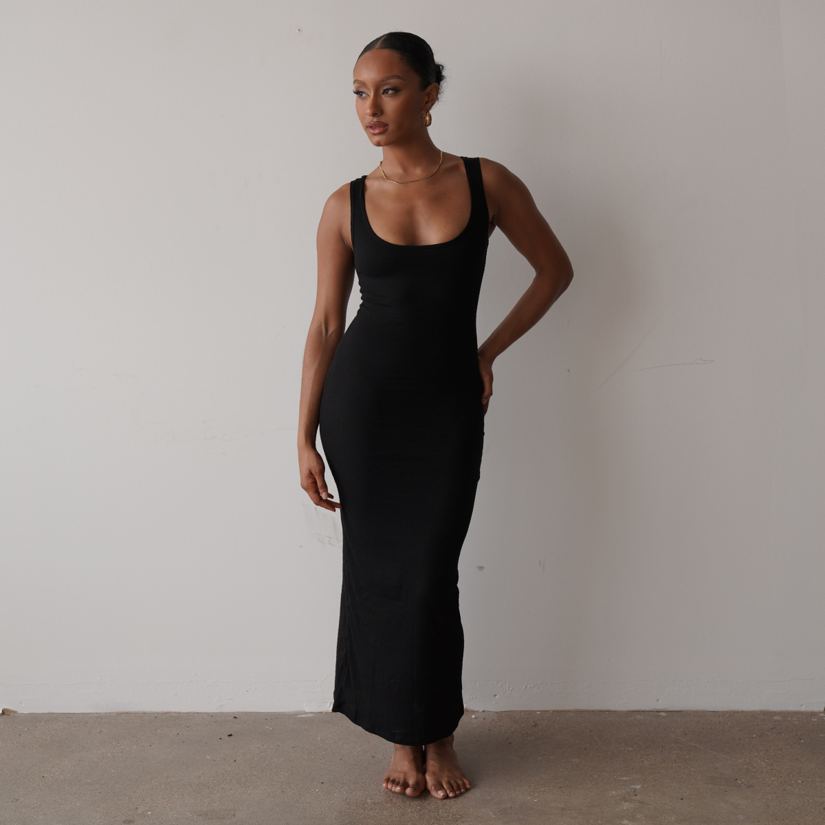 Staple Ribbed Maxi Dress (Black)