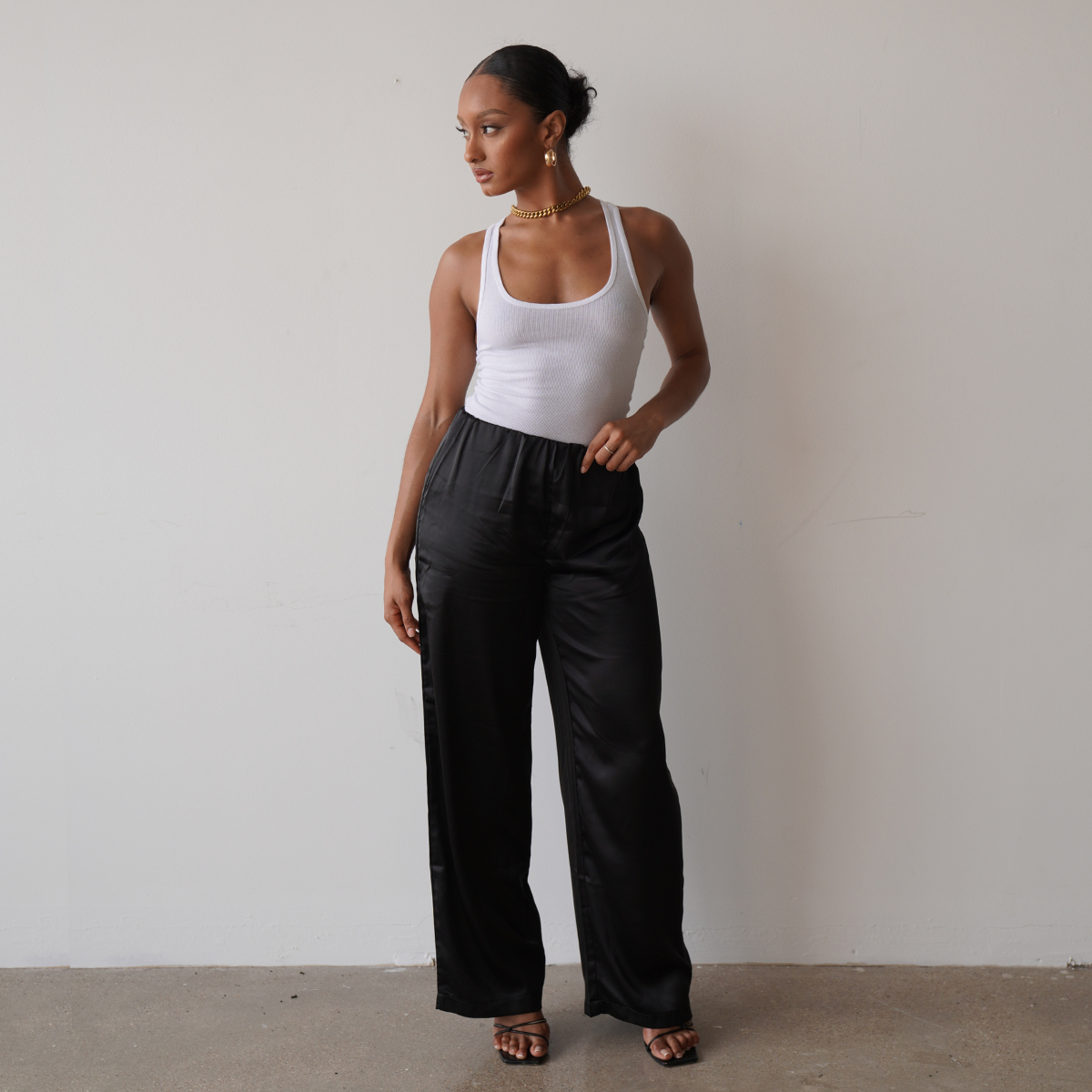 Satin Wide Leg Pants (Black)