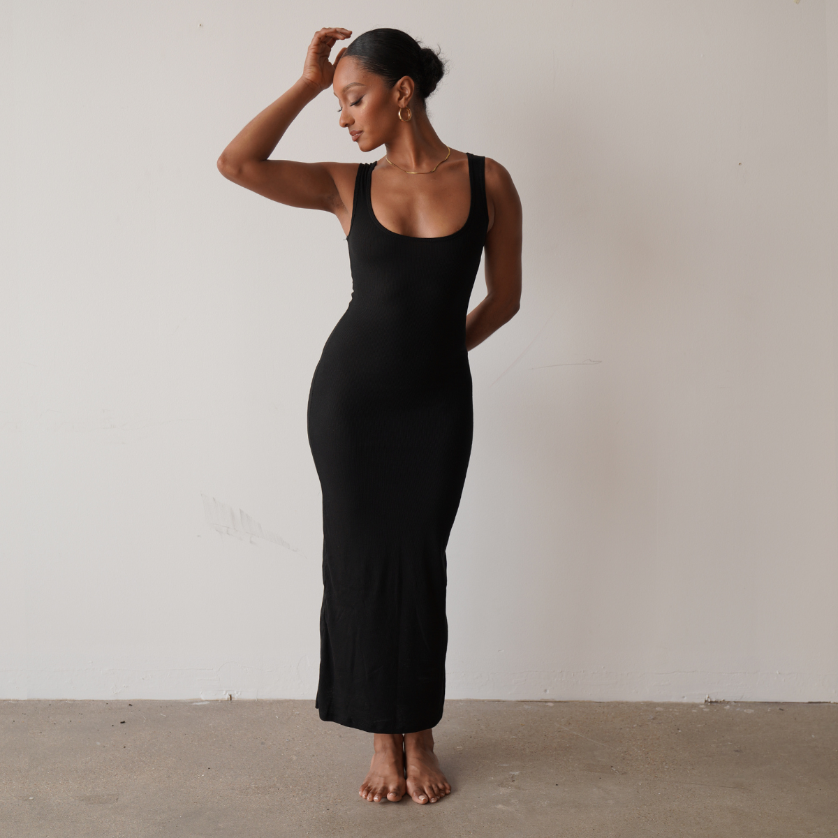 Staple Ribbed Maxi Dress (Black)