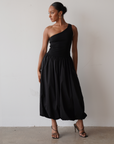 One shoulder Maxi Balloon Dress (Black)