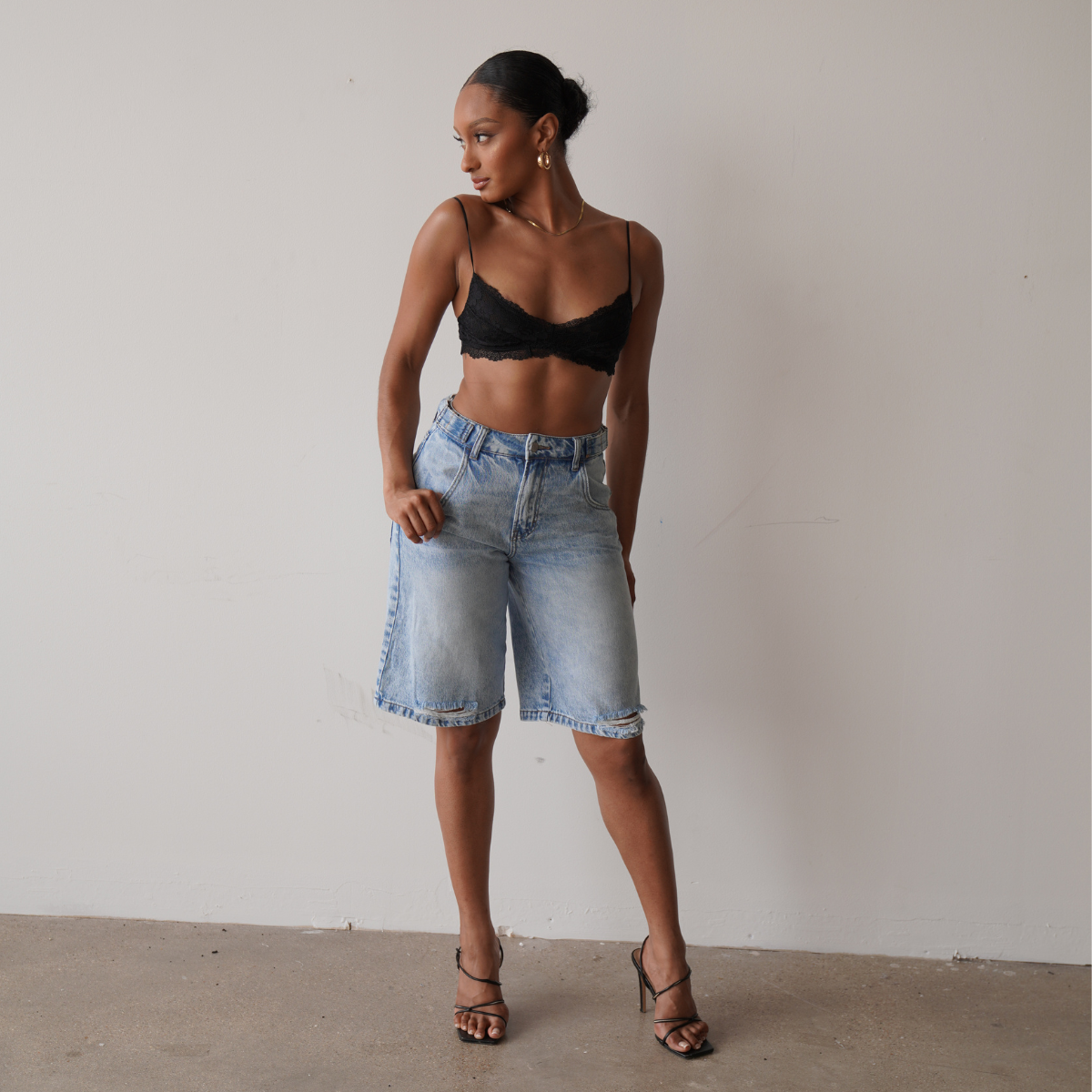 Distressed Denim Bermuda Shorts