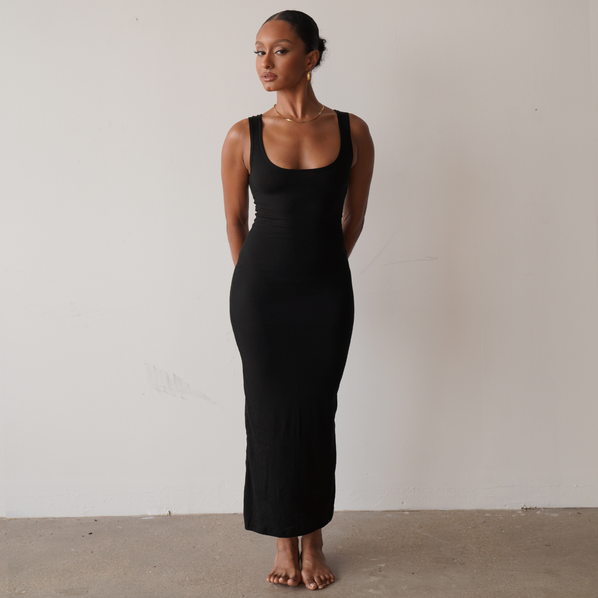 Staple Ribbed Maxi Dress (Black)