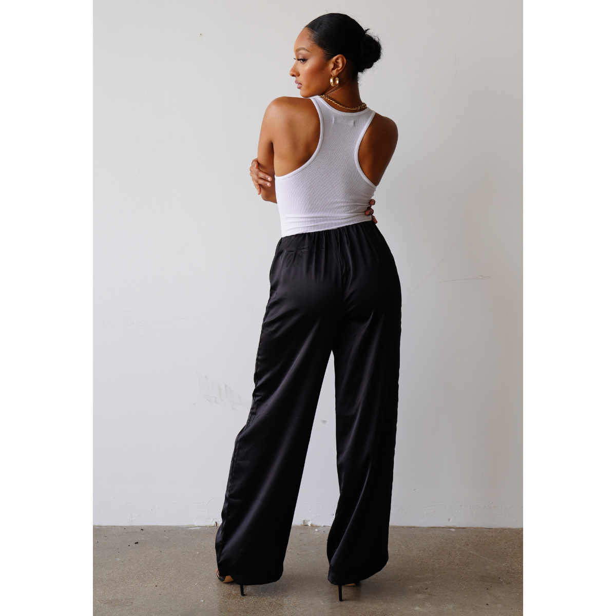 Satin Wide Leg Pants (Black)