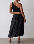 One shoulder Maxi Balloon Dress (Black)