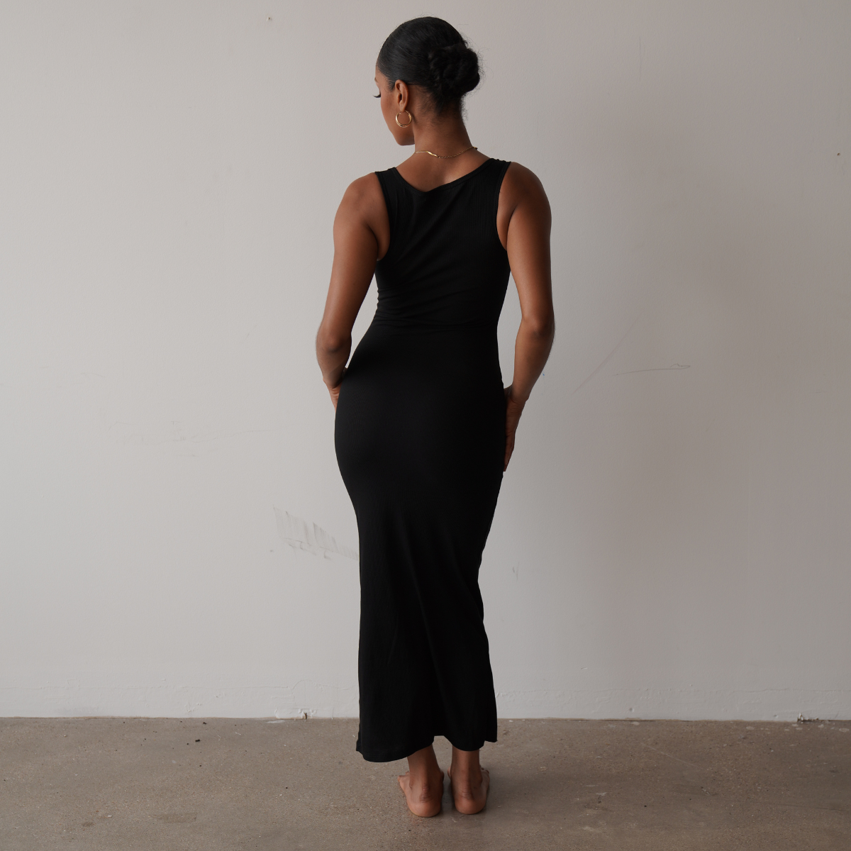 Staple Ribbed Maxi Dress (Black)