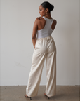 Satin Wide Leg Pants (Cream)