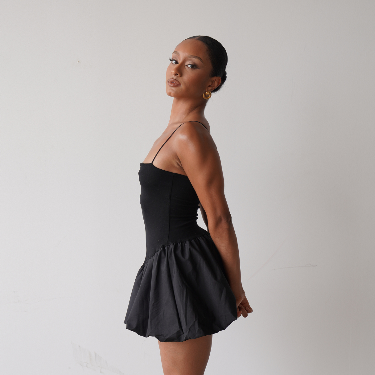 Puff Skirt Mini Dress (Black)