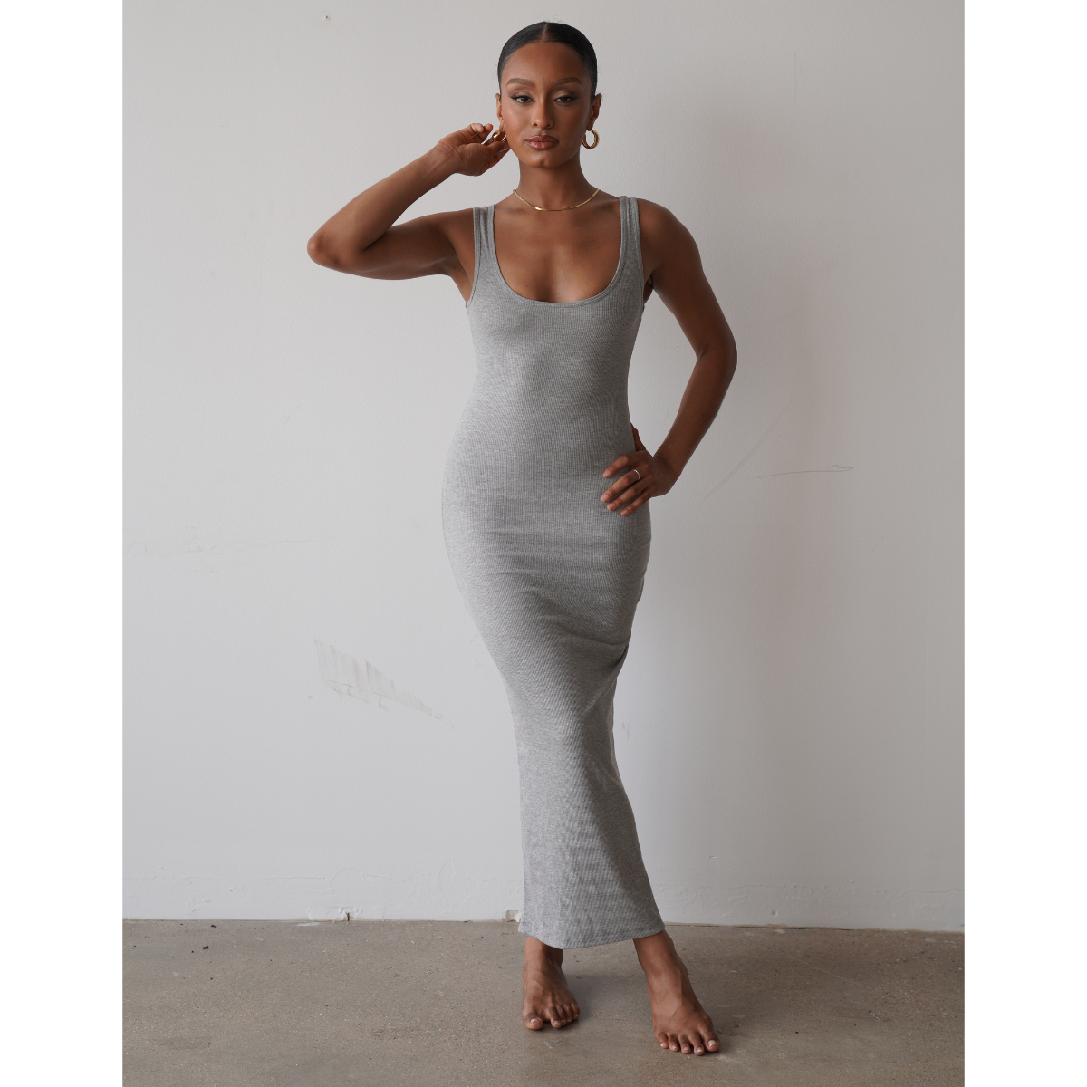 Staple Ribbed Maxi Dress (Heather Grey)