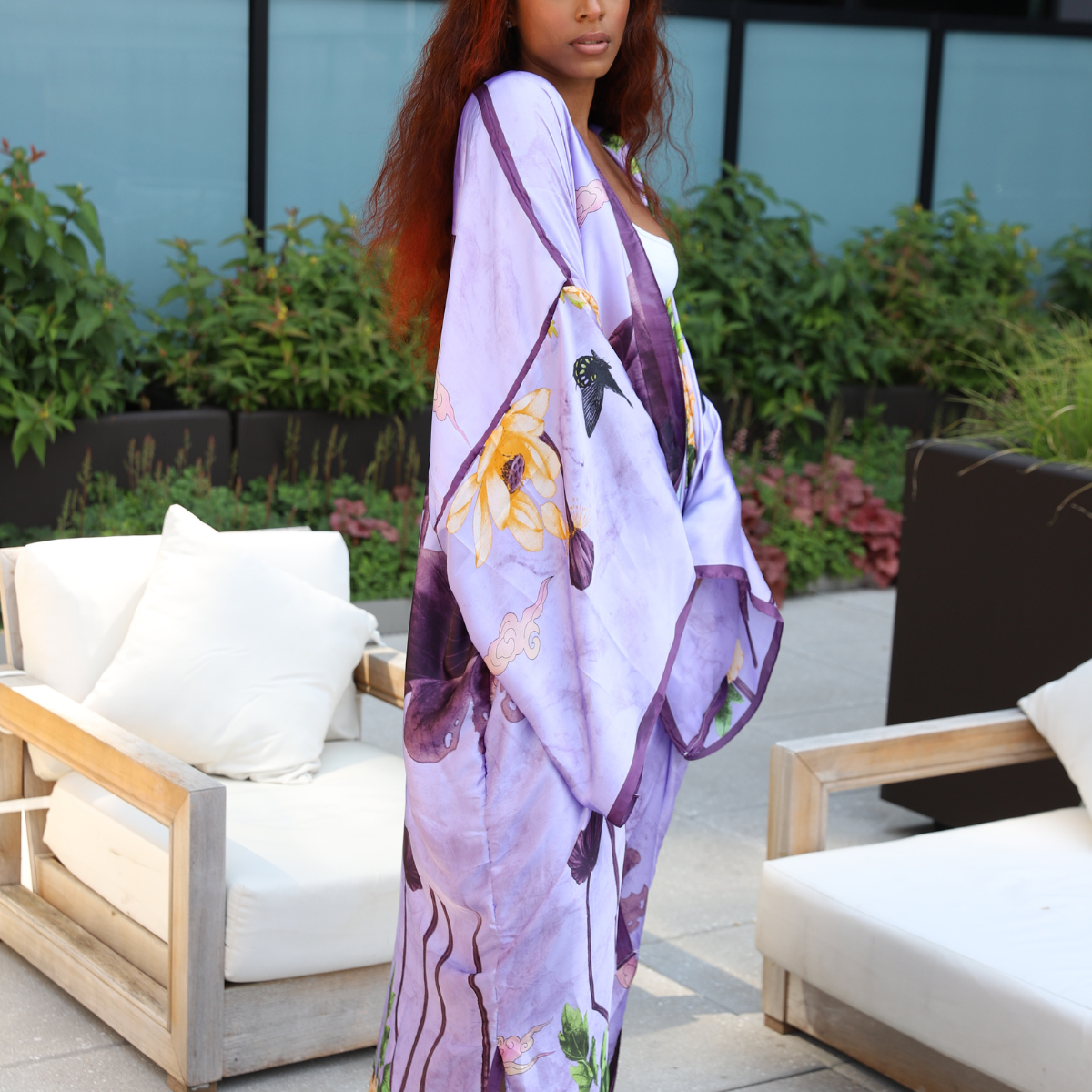 Lavender Blossom Printed Kimono
