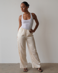 Satin Wide Leg Pants (Cream)