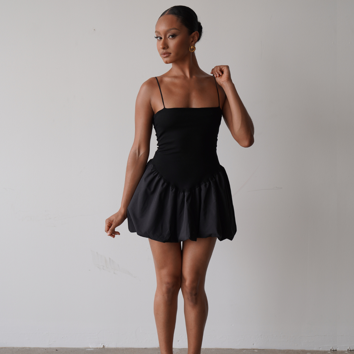 Puff Skirt Mini Dress (Black)