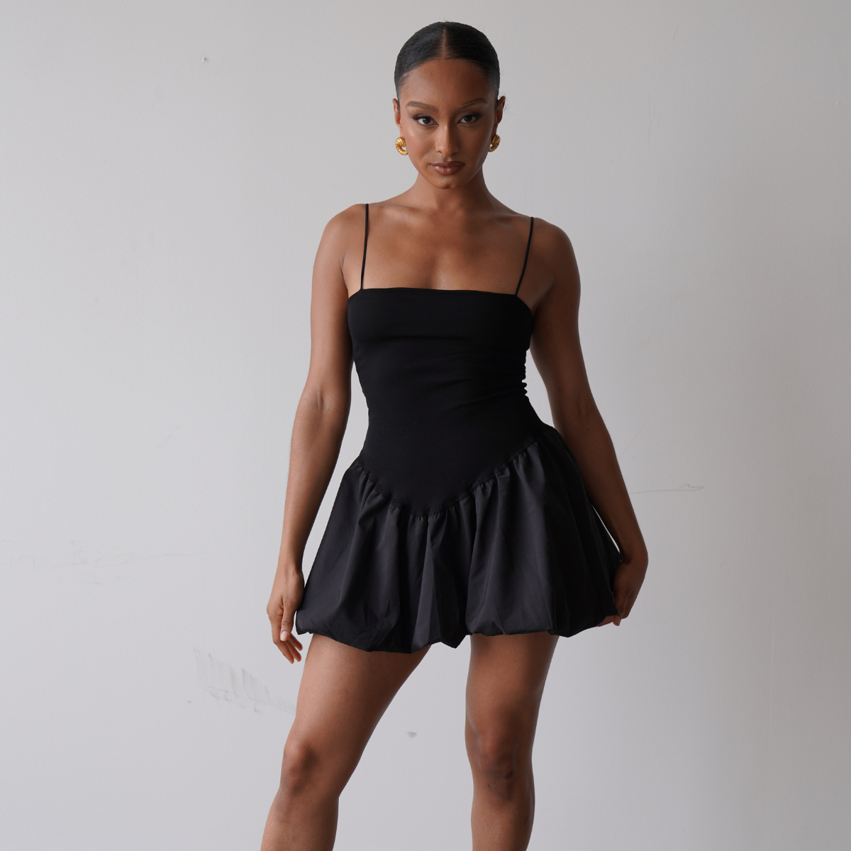 Puff Skirt Mini Dress (Black)