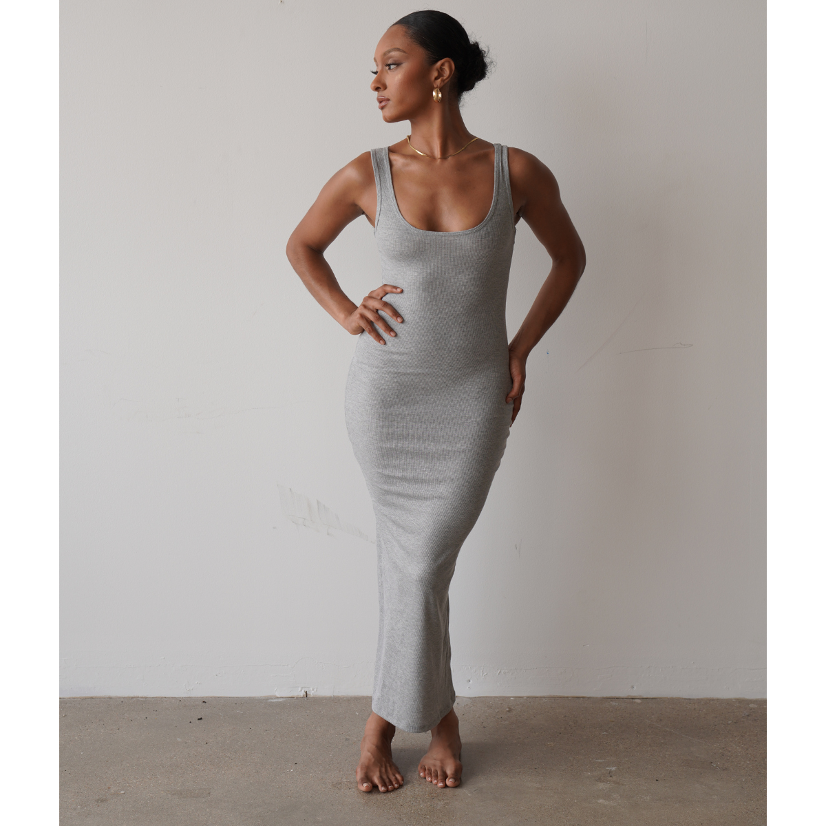 Staple Ribbed Maxi Dress (Heather Grey)