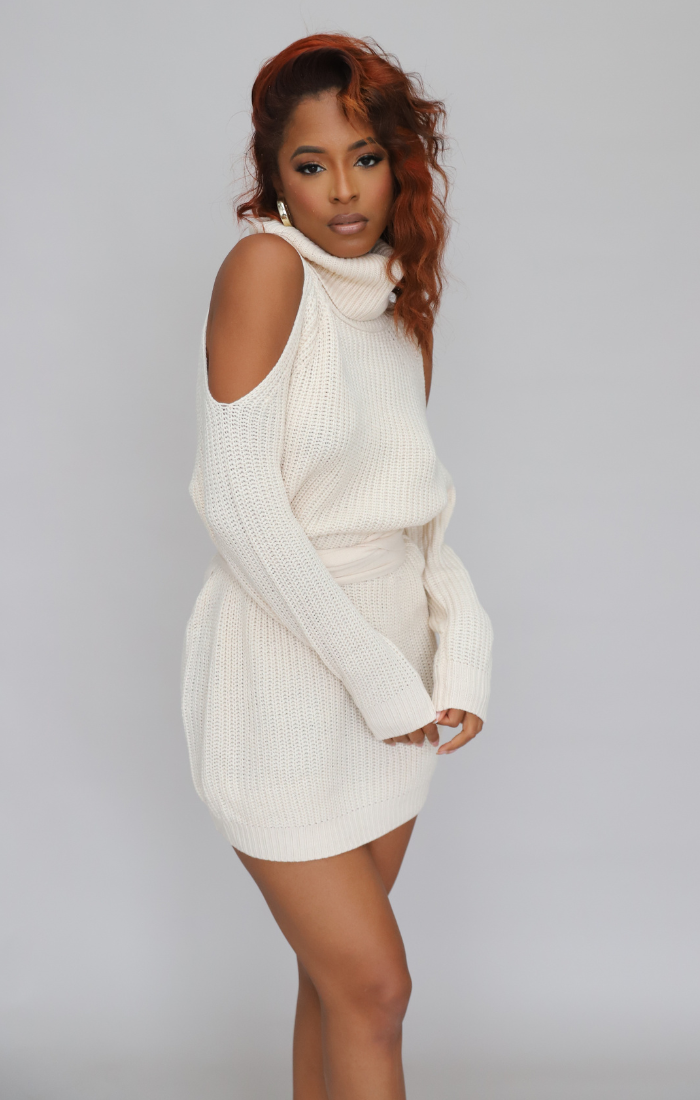 Cold Shoulder Sweater Dress Cream