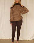 Leopard Brown Cold Shoulder Sweater