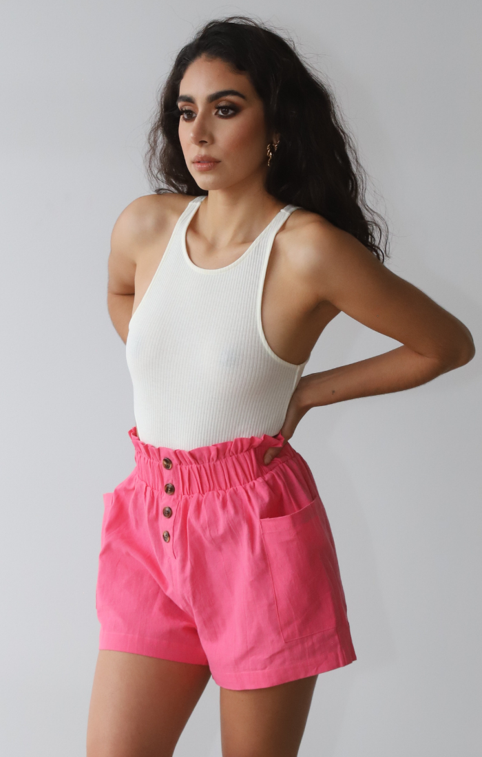 Paperbag Side Pocket Shorts Pink