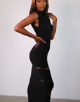 Masterpiece Ankle Maxi Dress with Drape Slits (Black)