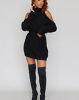 Cold Shoulder Sweater Dress (Black)