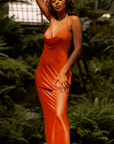 Soraya Satin Slash Slip Dress (Blood Orange)