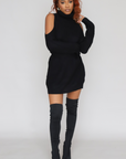 Cold Shoulder Sweater Dress (Black)