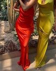 Soraya Satin Slash Slip Dress (Chartreuse)