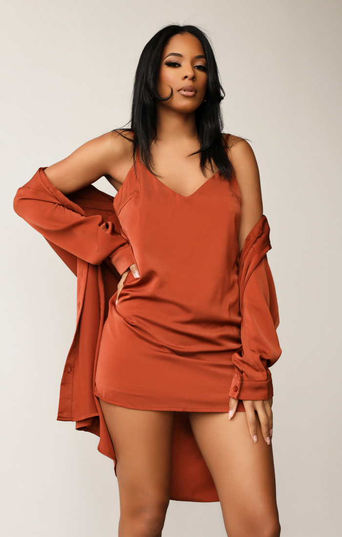 Satin Slip Dress Set Burnt Orange EditTheLabel